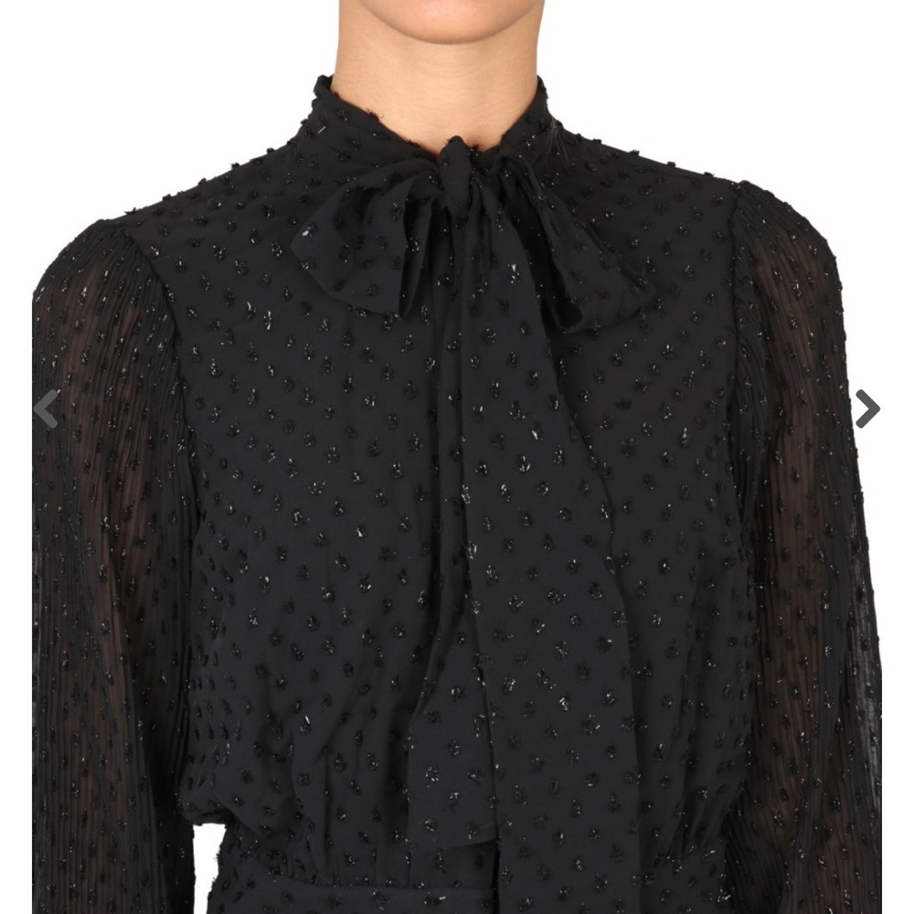 Michael Kors Black Beaded Bow Neck Blouse